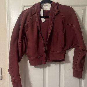 Women's Cropped Zip Hoodie Jacket - Burgundy Pinkish
